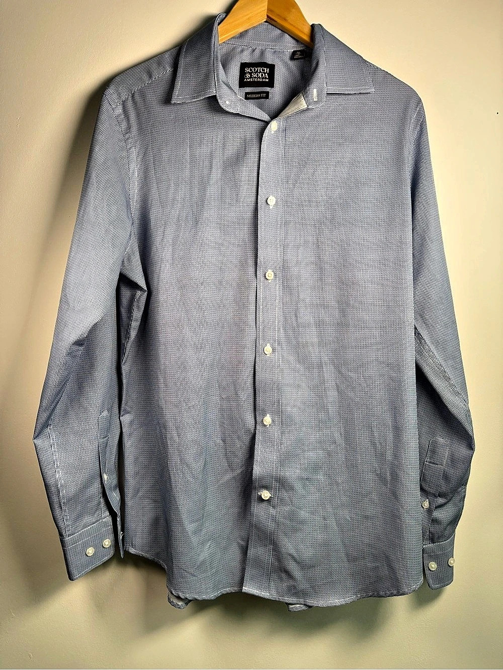 Scotch & Soda Modern Fit Men's Geometric Shirt Blue & White